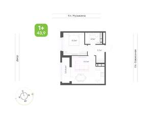 1-к квартира, вторичка, 44м2, 9/9 этаж