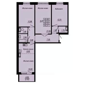 3-к квартира, строящийся дом, 80м2, 5/10 этаж
