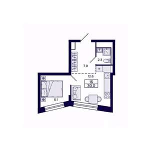 1-к квартира, строящийся дом, 30м2, 24/30 этаж