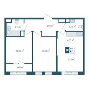 3-к квартира, строящийся дом, 64м2, 13/15 этаж