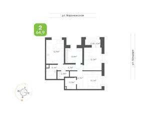 2-к квартира, вторичка, 65м2, 1/16 этаж