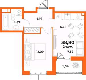 2-к квартира, вторичка, 39м2, 5/10 этаж