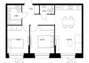 2-к квартира, вторичка, 55м2, 2/10 этаж