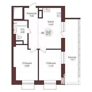 2-к квартира, вторичка, 54м2, 16/23 этаж