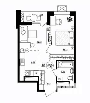 2-к квартира, строящийся дом, 41м2, 1/17 этаж