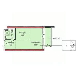 1-к квартира, строящийся дом, 30м2, 5/25 этаж