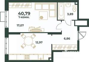 1-к квартира, вторичка, 41м2, 22/24 этаж