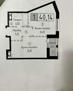 1-к квартира, вторичка, 39м2, 2/25 этаж