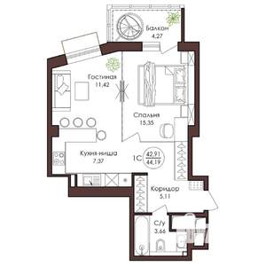 1-к квартира, вторичка, 44м2, 20/23 этаж