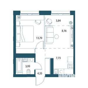 1-к квартира, вторичка, 40м2, 21/25 этаж