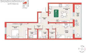 2-к квартира, вторичка, 63м2, 8/12 этаж