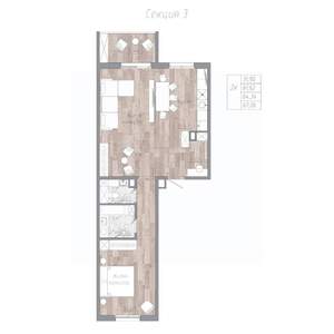 2-к квартира, строящийся дом, 64м2, 4/4 этаж