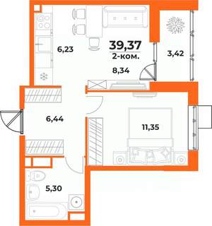 2-к квартира, вторичка, 39м2, 2/10 этаж