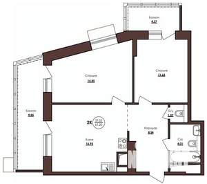 2-к квартира, строящийся дом, 61м2, 5/23 этаж