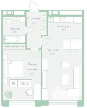 1-к квартира, вторичка, 70м2, 18/22 этаж