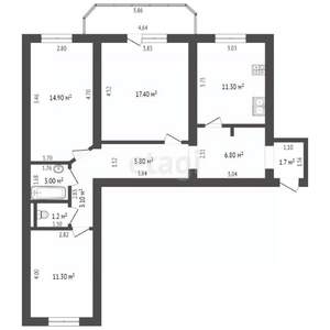 3-к квартира, вторичка, 77м2, 1/12 этаж