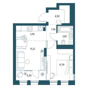 1-к квартира, вторичка, 41м2, 11/17 этаж