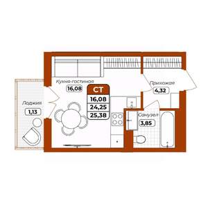1-к квартира, вторичка, 25м2, 3/12 этаж