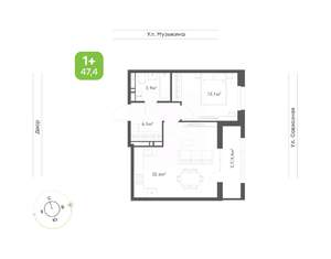 1-к квартира, вторичка, 47м2, 2/9 этаж