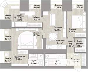 4-к квартира, вторичка, 79м2, 21/22 этаж