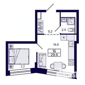 1-к квартира, строящийся дом, 30м2, 21/30 этаж