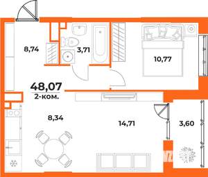 2-к квартира, вторичка, 48м2, 1/10 этаж
