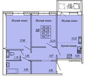 3-к квартира, вторичка, 61м2, 8/10 этаж