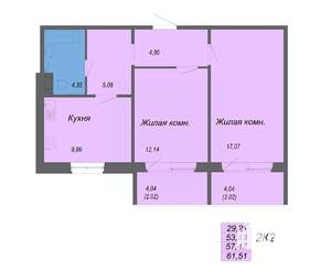2-к квартира, строящийся дом, 62м2, 2/10 этаж