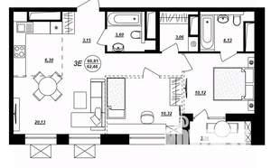 3-к квартира, строящийся дом, 62м2, 13/17 этаж