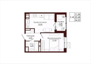 1-к квартира, вторичка, 34м2, 6/19 этаж