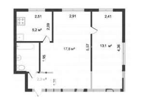 2-к квартира, вторичка, 42м2, 4/5 этаж