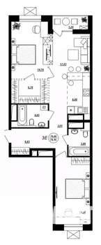 3-к квартира, строящийся дом, 78м2, 13/17 этаж