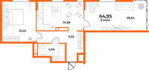 2-к квартира, вторичка, 65м2, 8/10 этаж