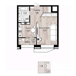 1-к квартира, вторичка, 42м2, 9/15 этаж