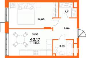 1-к квартира, вторичка, 40м2, 3/10 этаж