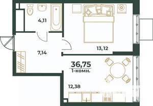1-к квартира, вторичка, 37м2, 17/24 этаж