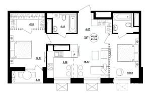 3-к квартира, строящийся дом, 63м2, 12/17 этаж