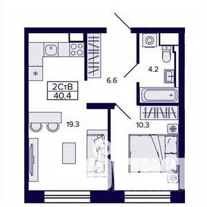 2-к квартира, вторичка, 40м2, 8/30 этаж