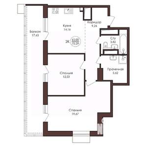 2-к квартира, вторичка, 70м2, 17/23 этаж