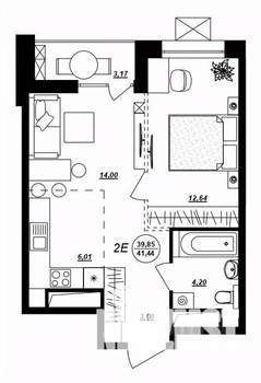 2-к квартира, строящийся дом, 41м2, 5/17 этаж