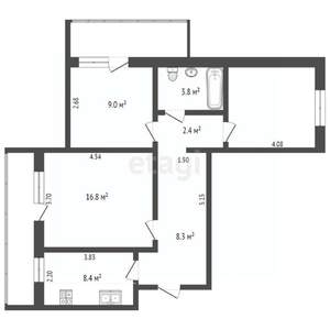3-к квартира, вторичка, 60м2, 2/9 этаж