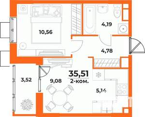 2-к квартира, вторичка, 36м2, 8/10 этаж
