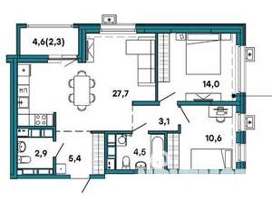 3-к квартира, сданный дом, 68м2, 21/24 этаж