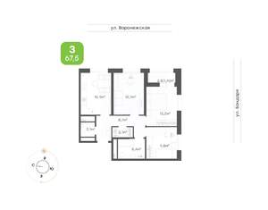 3-к квартира, вторичка, 68м2, 11/16 этаж