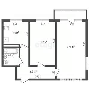 2-к квартира, вторичка, 43м2, 1/5 этаж