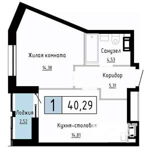 1-к квартира, вторичка, 40м2, 17/22 этаж