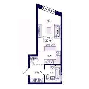 Студия квартира, строящийся дом, 32м2, 21/30 этаж