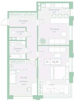 2-к квартира, вторичка, 95м2, 4/22 этаж