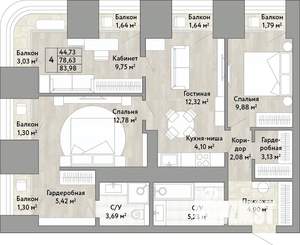 4-к квартира, вторичка, 79м2, 18/22 этаж