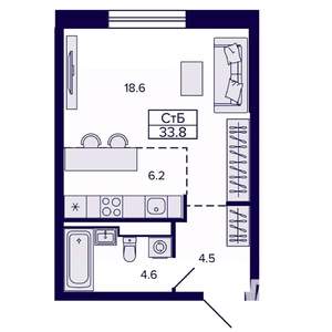 Студия квартира, строящийся дом, 34м2, 4/22 этаж
